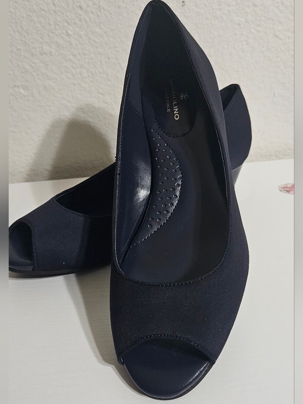 Bandolino Navy Peep-Toe Wedge Pumps